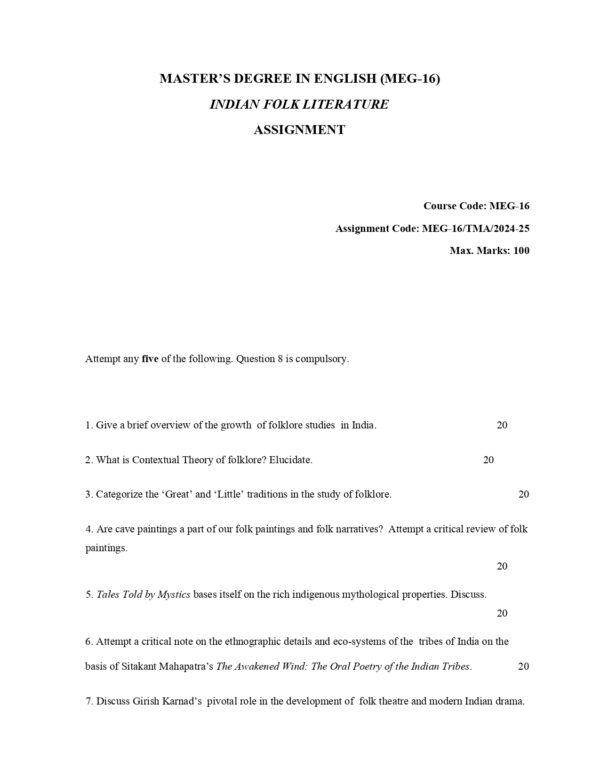 IGNOU MEG-016 SOLVED ASSIGNMENT 2024-25