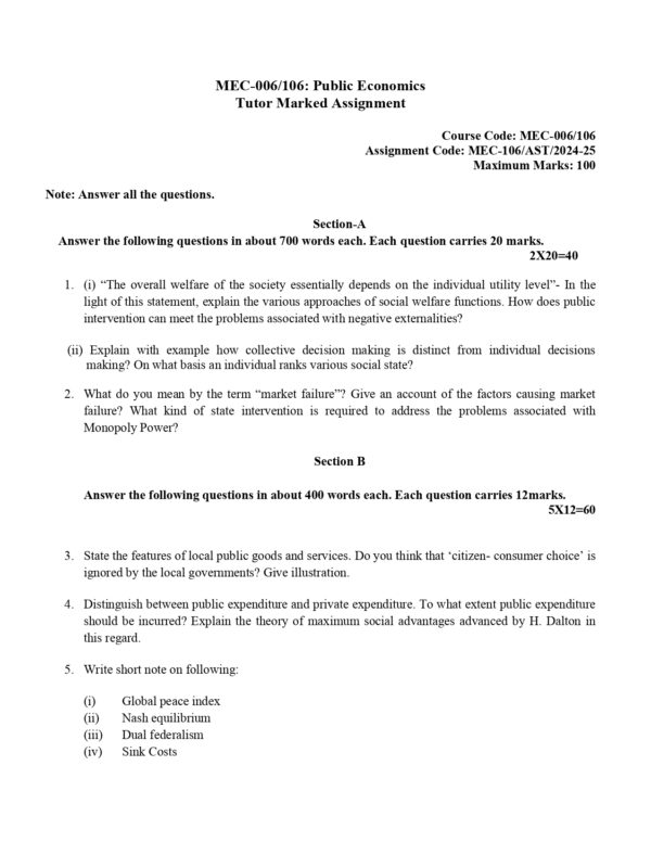 IGNOU MEC-006/106 SOLVED ASSIGNMENT 2024-25 ENGLISH MEDIUM