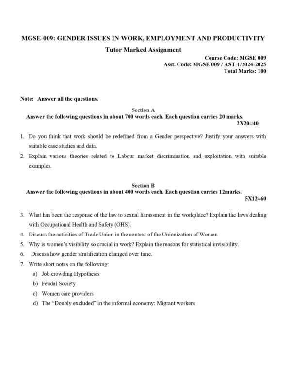 IGNOU MGSE 009 SOLVED ASSIGNMENT 2024-25 ENGLISH MEDIUM