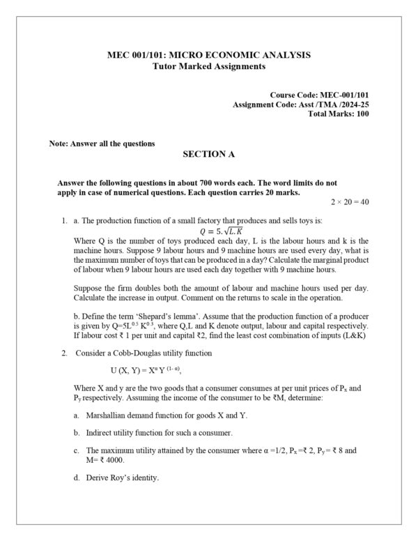 IGNOU MEC-001/101 SOLVED ASSIGNMENT 2024-25 ENGLISH MEDIUM