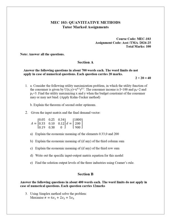 IGNOU MEC-103 SOLVED ASSIGNMENT 2024-25 ENGLISH MEDIUM
