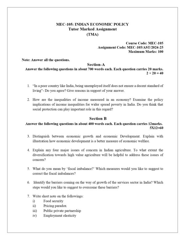 IGNOU MEC-105 SOLVED ASSIGNMENT 2024-25 ENGLISH MEDIUM
