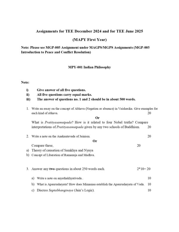 IGNOU MPY-001 SOLVED ASSIGNMENT 2024-25 ENGLISH MEDIUM