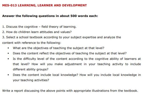IGNOU MES-013 SOLVED ASSIGNMENT 2024-25 ENGLISH MEDIUM