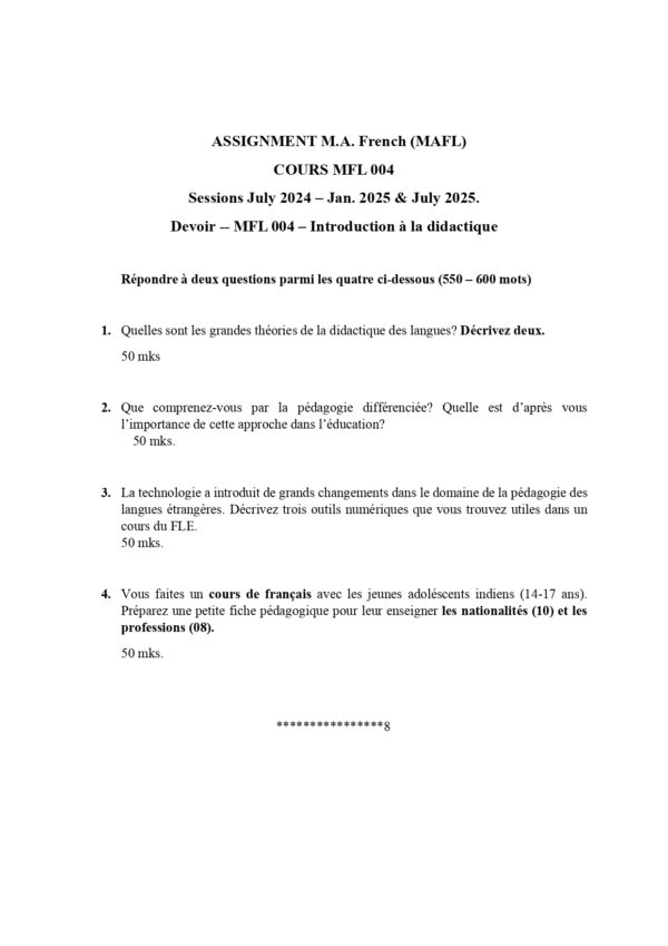 IGNOU MFL-004 SOLVED ASSIGNMENT 2024-25 ENGLISH MEDIUM
