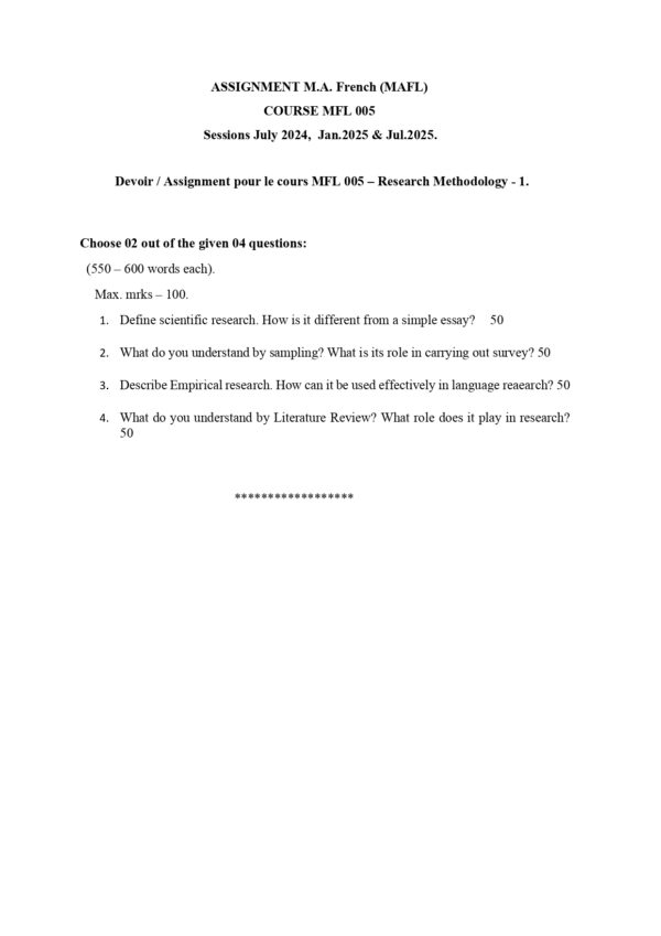 IGNOU MFL-005 SOLVED ASSIGNMENT 2024-25 ENGLISH MEDIUM
