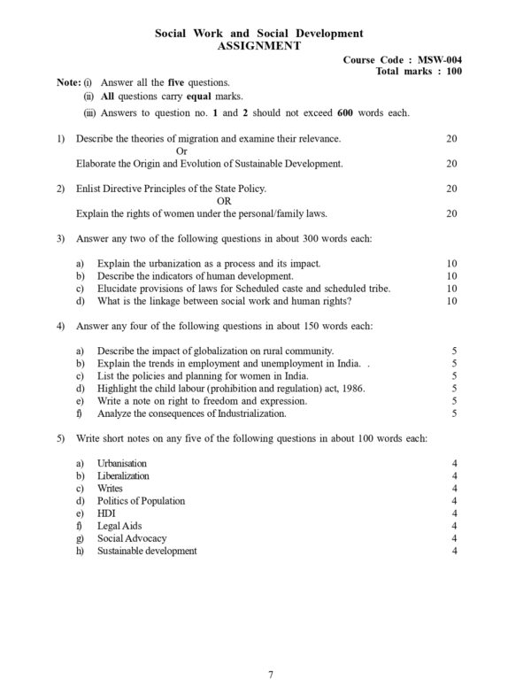 IGNOU MSW-004 SOLVED ASSIGNMENT 2024-25 ENGLISH MEDIUM