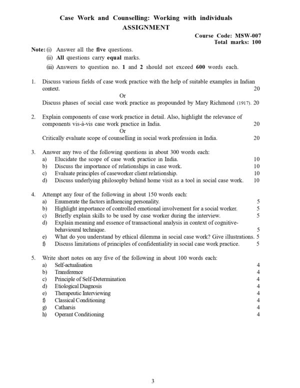 IGNOU MSW-007 SOLVED ASSIGNMENT 2024-25 ENGLISH MEDIUM
