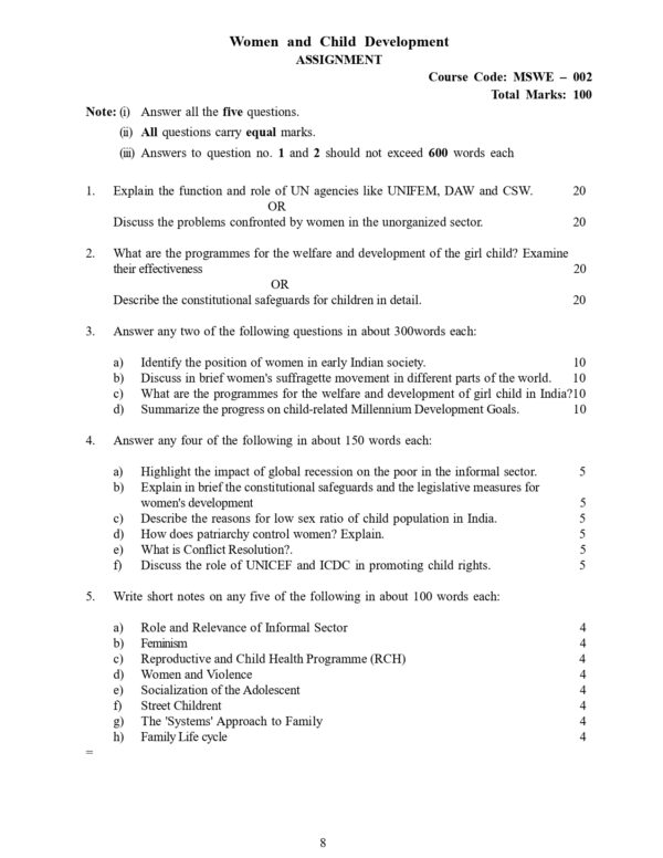 IGNOU MSWE-002 SOLVED ASSIGNMENT 2024-25 ENGLISH MEDIUM