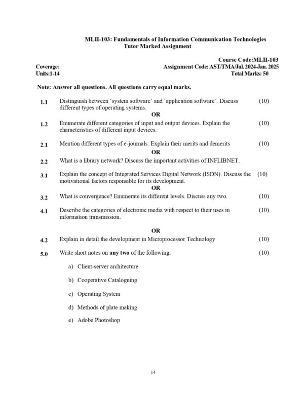 IGNOU MLII-103 SOLVED ASSIGNMENT 2024-25 ENGLISH MEDIUM