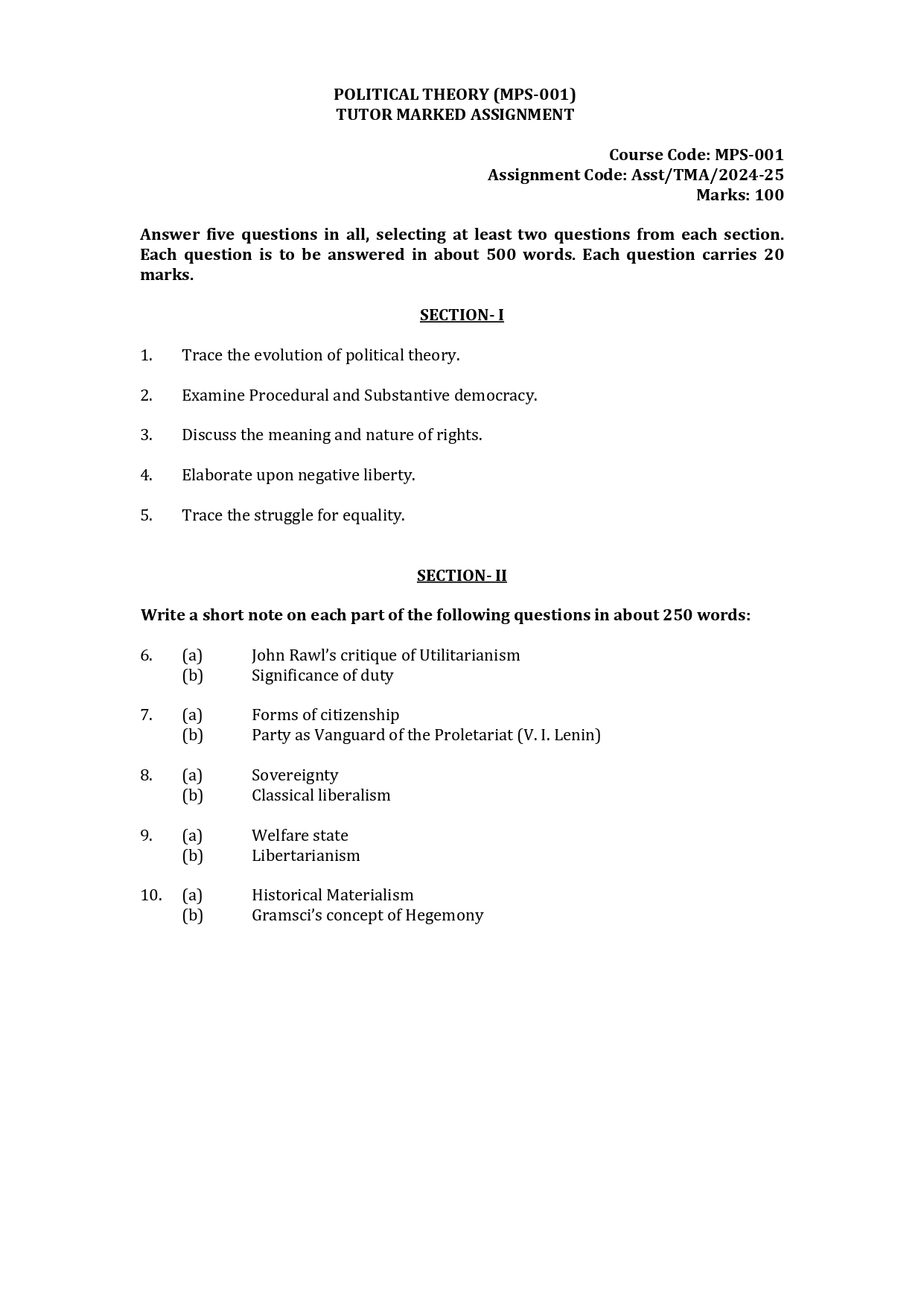 IGNOU MPS-001 SOLVED ASSIGNMENT 2024-25 ENGLISH MEDIUM