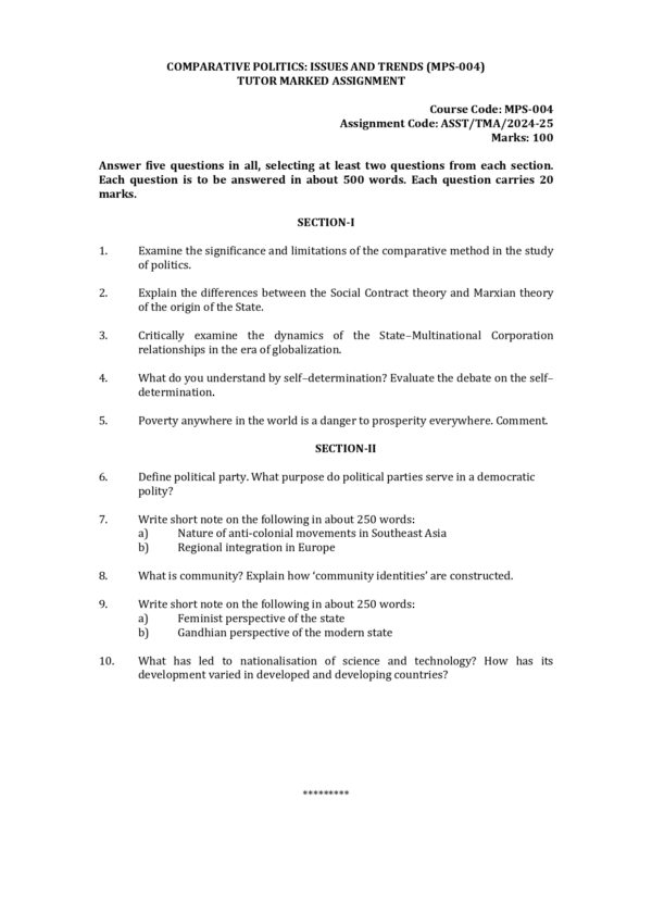 IGNOU MPS-004 SOLVED ASSIGNMENT 2024-25 ENGLISH MEDIUM