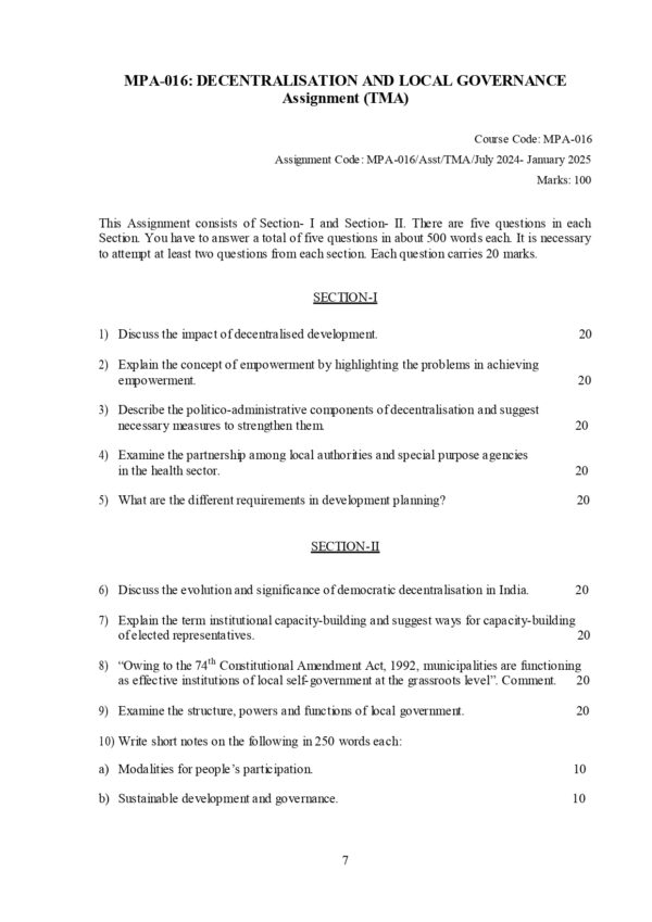 IGNOU MPA-016 SOLVED ASSIGNMENT 2024-25 ENGLISH MEDIUM